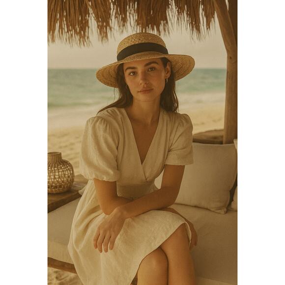 Helen Kaminski Accessories - Helen Kaminski Classic 5 Raffia Sun Hat Natural Blk Ribbon Beach Coastal Resort